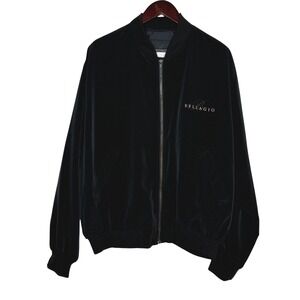 Bellagio Bomber Jacket Mens XL Black Velvet Feel Full Zip Vintage Made in USA